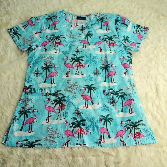 Walking in a Winter Wonderland Flamingo Scrubs Md - Picture 1 of 5